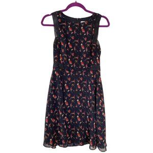 Reiss Black Louise Floral Rose Mini Fit n' Flare Dress Eyelet Lace Trim Size 4